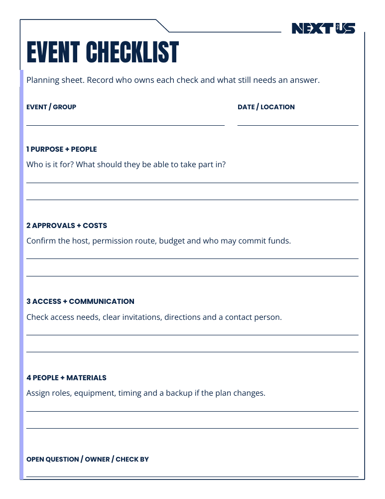 First page of the Event Checklist design