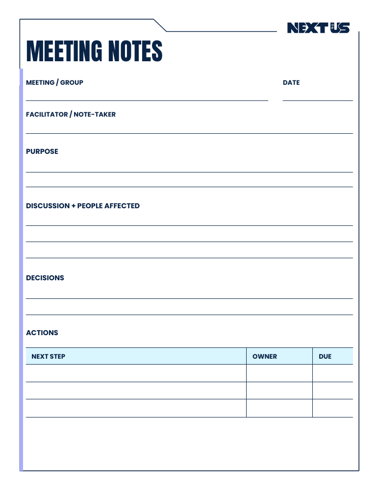 First page of the Meeting Notes design