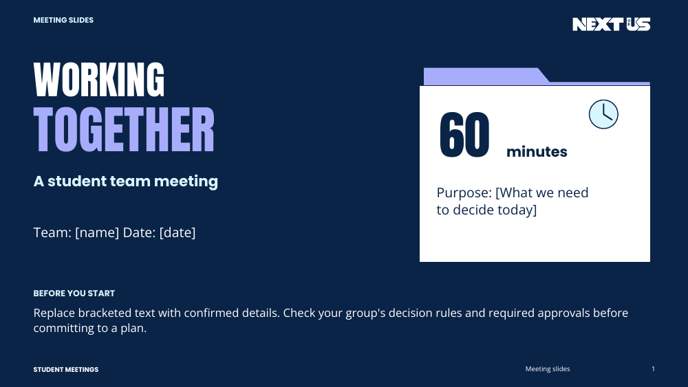 First page of the Meeting Slides design