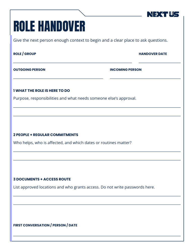 First page of the Role Handover design